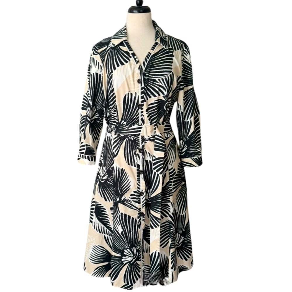 Rena Lange Fantasy Blooms Belted Shirt Dress Size 14